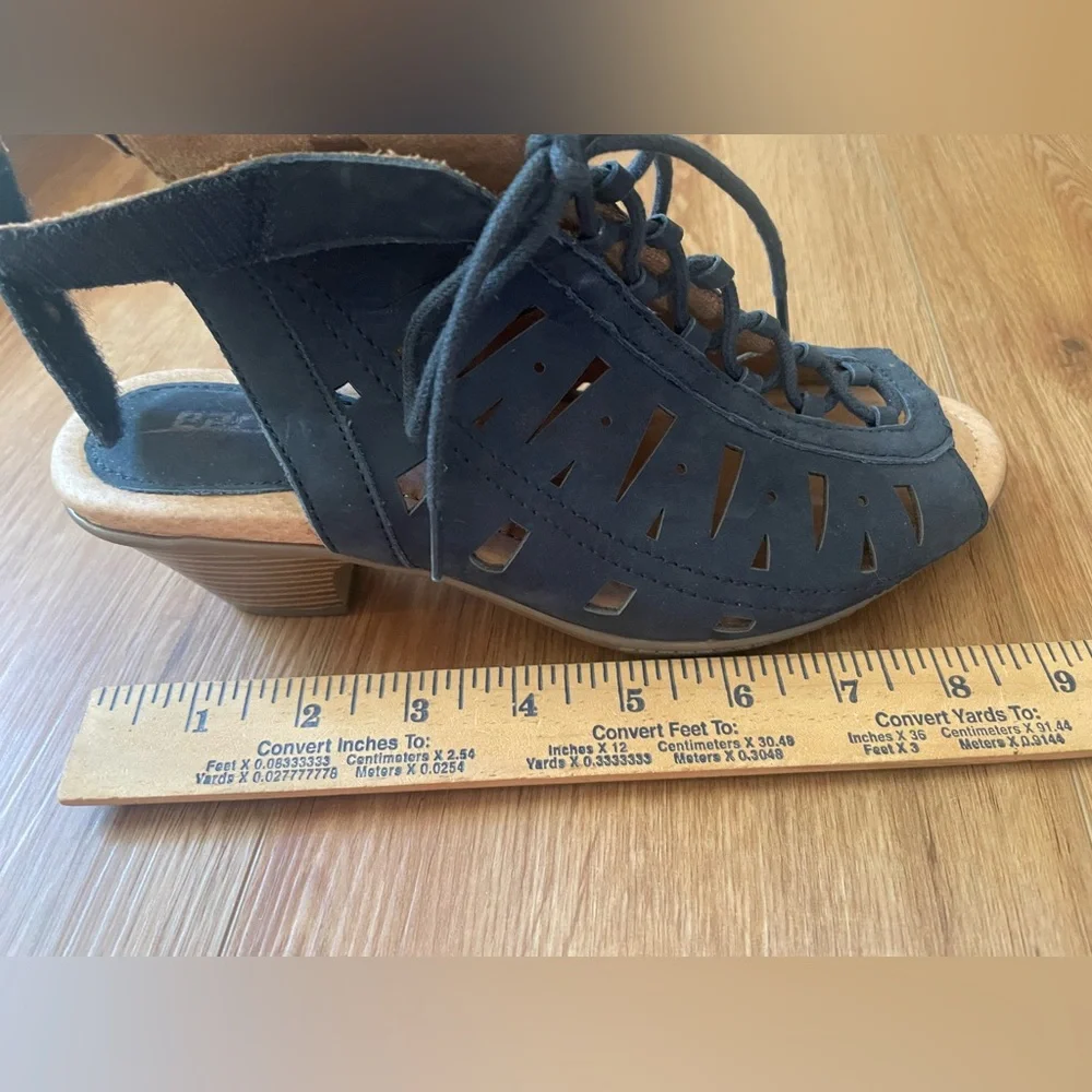 Earth suede lace up block heels